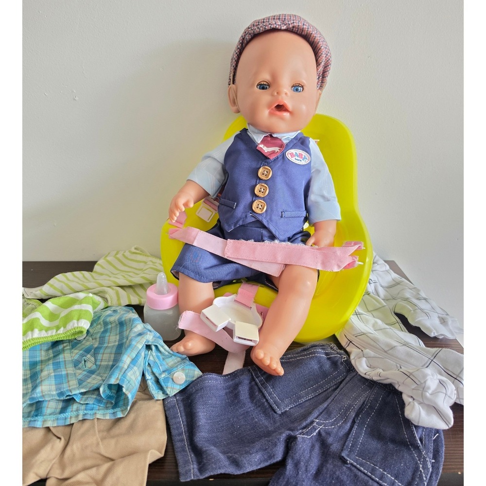 Baby Born Zapf Creation Boy Doll Bundle with Bike Seat Clothes and Accessories